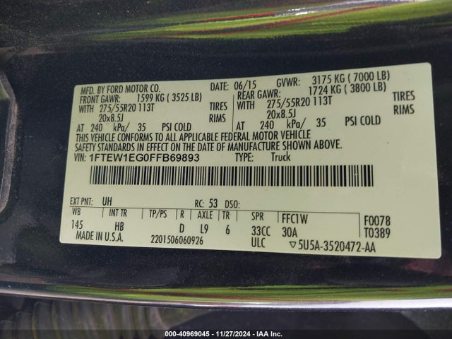 Ford F-150 Lariat 2015 1FTEW1EG0FFB69893 Image 9