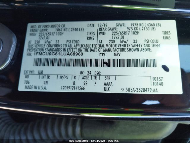 2020 FORD ESCAPE 1FMCU0G61LUA68960 Photo 8