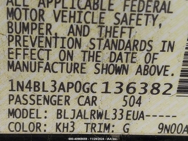 1N4BL3AP0GC136382 Nissan Altima 3.5 Sl/3.5 Sr
