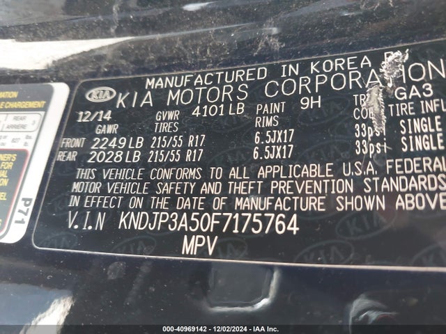 KIA SOUL + 2015 KNDJP3A50F7175764 Image 9