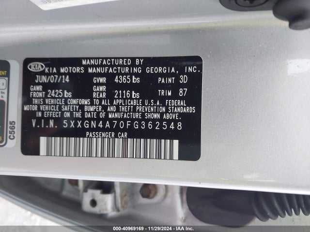 KIA OPTIMA EX 2015 5XXGN4A70FG362548 Image 9
