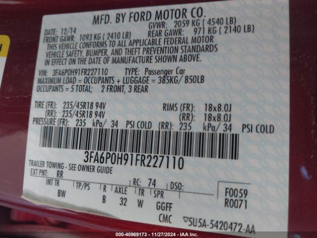 3FA6P0H91FR227110 Ford FUSION SE