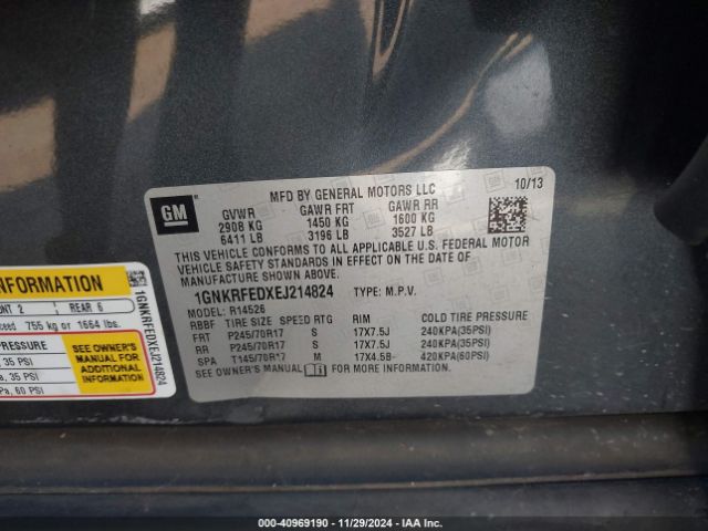 1GNKRFEDXEJ214824 Chevrolet Traverse Ls