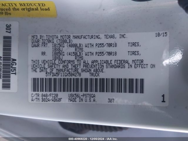 5TFDW5F11GX504278 Toyota Tundra Sr5 5.7l V8