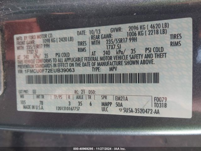 1FMCU0F72EUB39063 Ford ESCAPE S