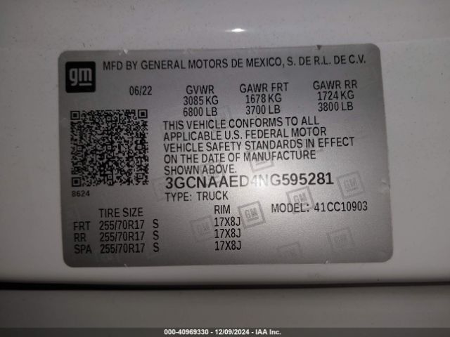 3GCNAAED4NG595281 Chevrolet Silverado 1500 2wd  Long Bed Wt
