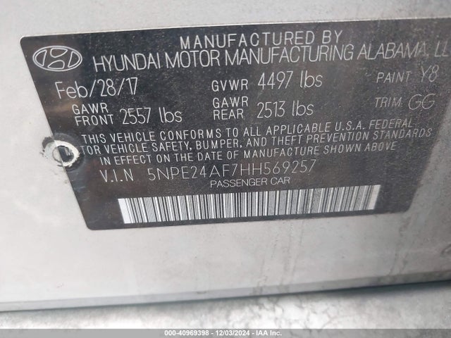 Hyundai Sonata 2017 5NPE24AF7HH569257 Image 9
