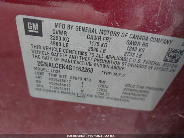 Chevrolet EQUINOX LT 2016 2GNALCEK4G1162260 Image 9