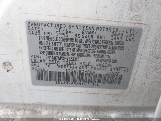 3N1AB7APXHY223346 Nissan SENTRA S