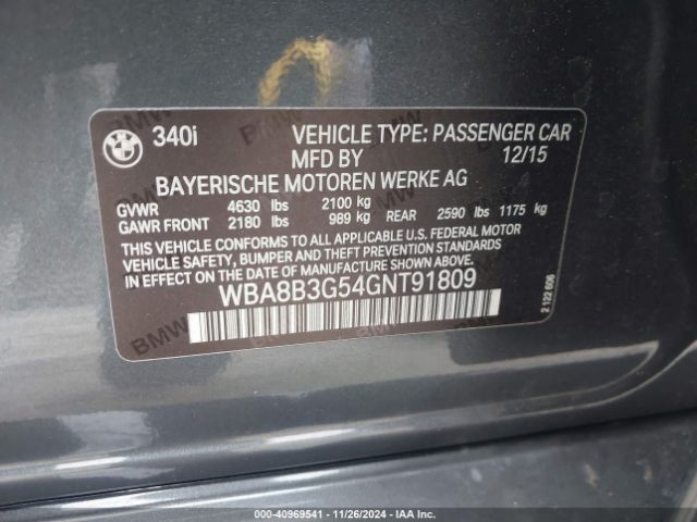 WBA8B3G54GNT91809 BMW 340i