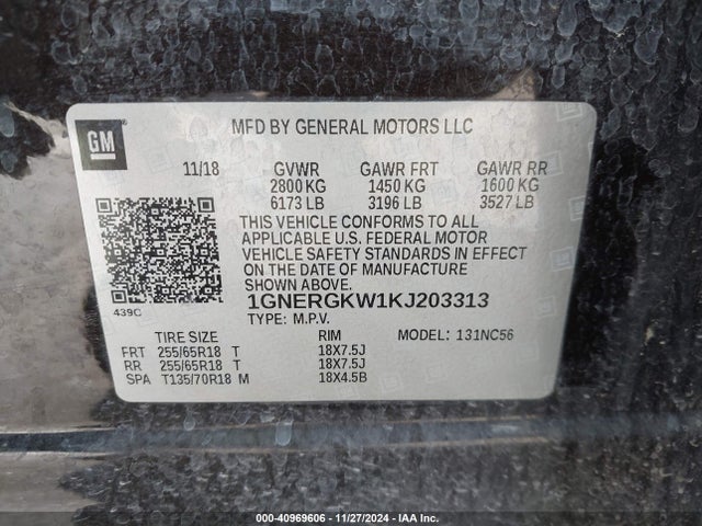 Chevrolet Traverse 1lt 2019 1GNERGKW1KJ203313 Image 9