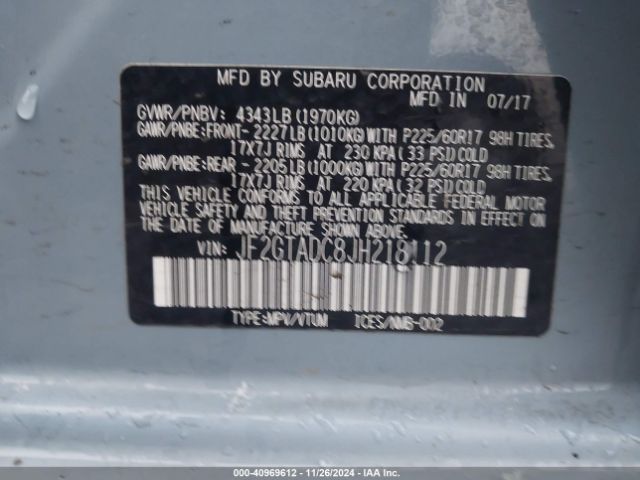 JF2GTADC8JH218112 Subaru Crosstrek 2.0i Premium