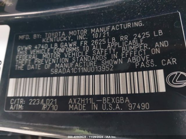 58ADA1C11NU013952 Lexus ES 300H
