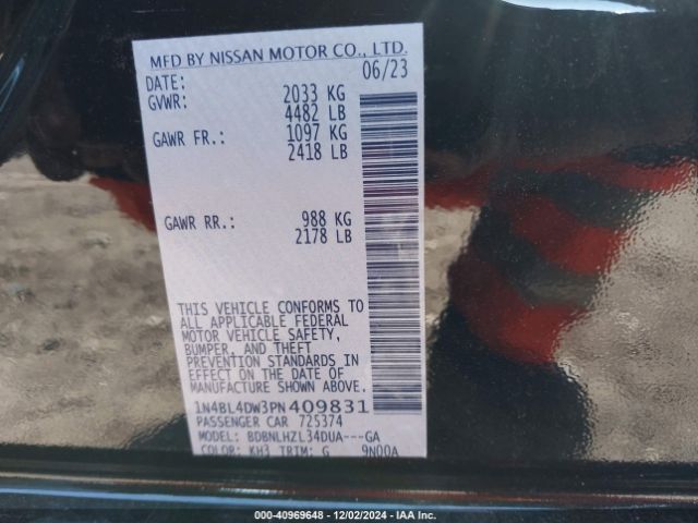 1N4BL4DW3PN409831 Nissan Altima Sv Intelligent Awd