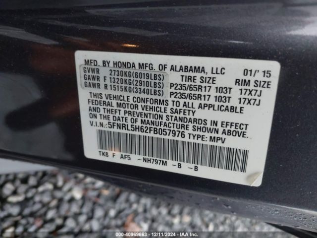 5FNRL5H62FB057976 Honda Odyssey Ex-l