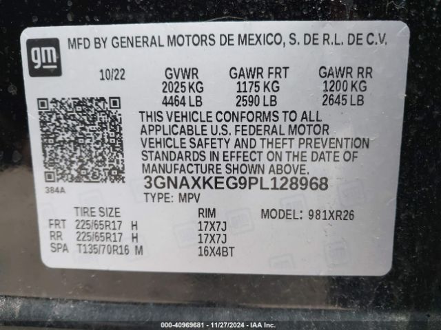 3GNAXKEG9PL128968 Chevrolet Equinox Fwd Lt