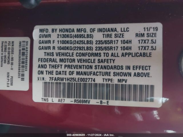 7FARW1H25LE002774 Honda Cr-v 2wd Lx