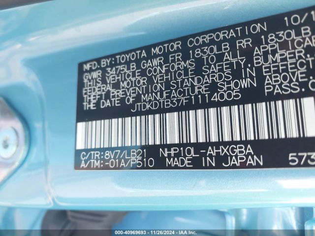 JTDKDTB37F1114005 Toyota Prius C Four