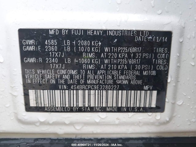 4S4BRCPC9E3280227 Subaru Outback 2.5i Limited