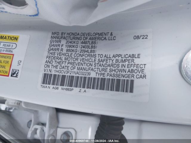 1HGCV3F21NA032239 Honda Accord Hybrid Sport