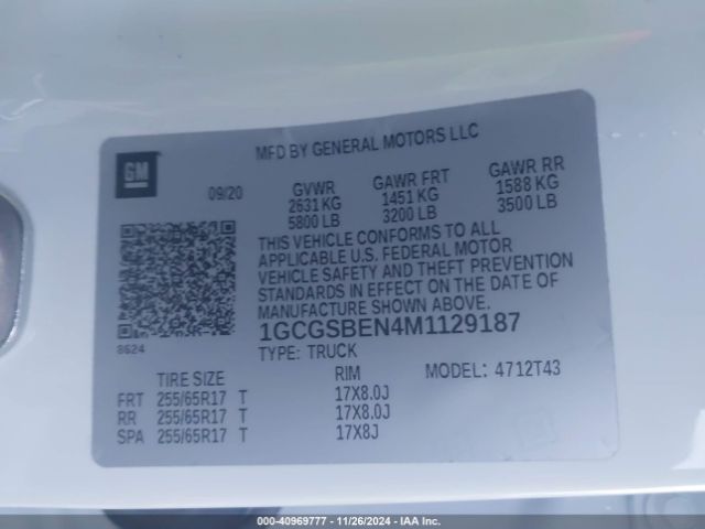 1GCGSBEN4M1129187 Chevrolet Colorado 2wd  Long Box Wt