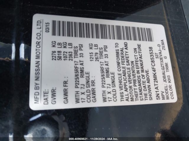 5N1AT2MK4FC853538 Nissan ROGUE SV