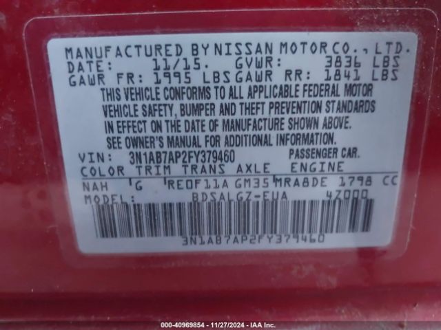 3N1AB7AP2FY379460 Nissan SENTRA SL