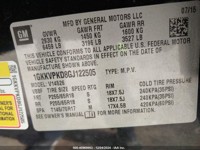 1GKKVPKD8GJ122505 GMC Acadia Sle-2