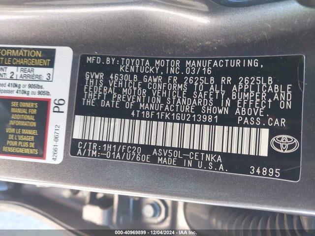 Toyota CAMRY LE 2016 4T1BF1FK1GU213981 Image 9