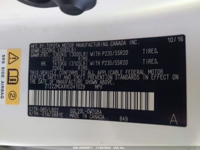 2T2ZZMCAXHC041029 Lexus RX 350