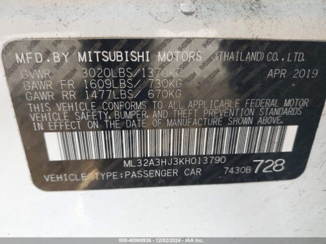 ML32A3HJ3KH013790 Mitsubishi Mirage Es/rf
