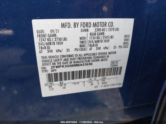 2FMPK3G98MBA53656 Ford EDGE SE