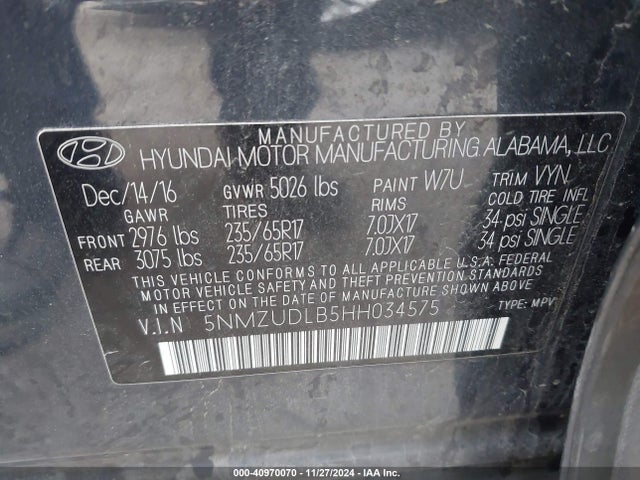5NMZUDLB5HH034575 Hyundai Santa Fe Sport 2.4l