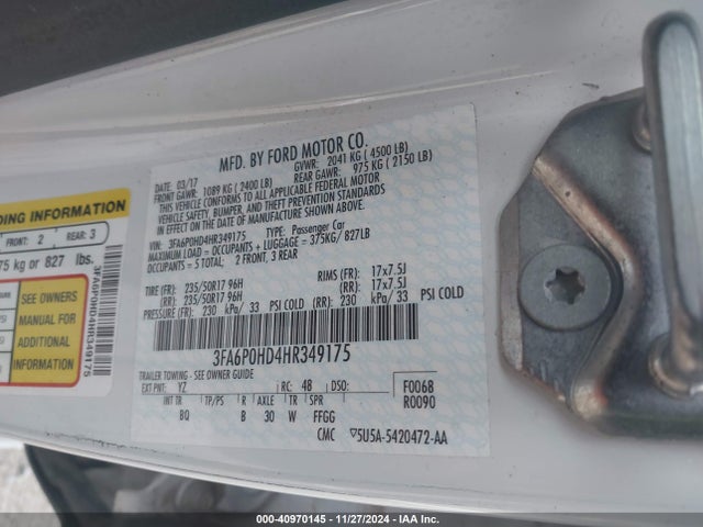 Ford FUSION SE 2017 3FA6P0HD4HR349175 Image 9