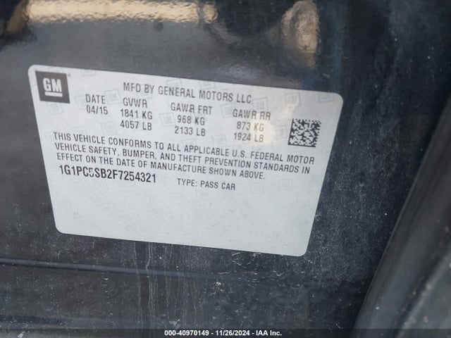 1G1PC5SB2F7254321 Chevrolet Cruze 1lt Auto