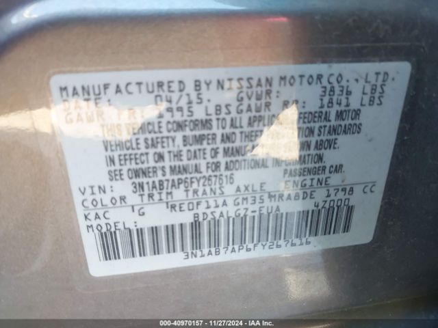 3N1AB7AP6FY267616 Nissan SENTRA SL