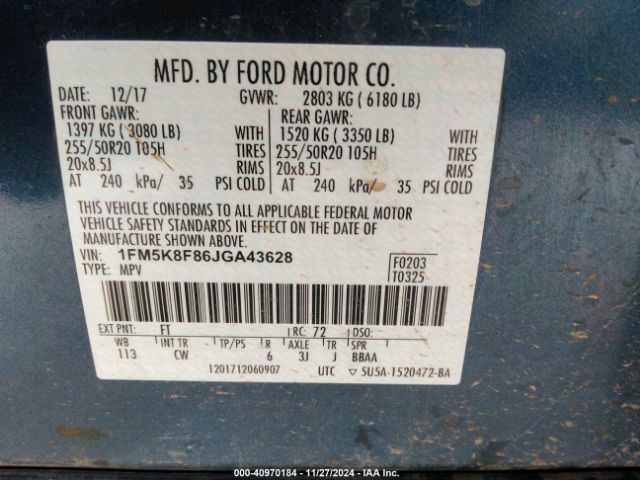 1FM5K8F86JGA43628 Ford Explorer Limited