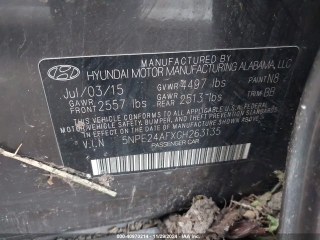 Hyundai SONATA SE 2016 5NPE24AFXGH263135 Image 9