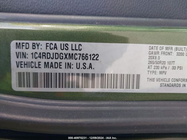 2021 DODGE DURANGO 1C4RDJDGXMC766122 Photo 8