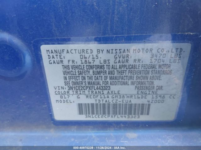 3N1CE2CPXFL443323 Nissan Versa Note S Plus
