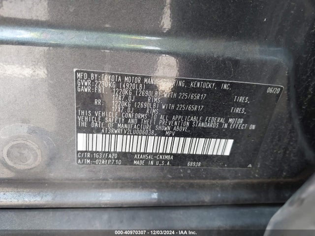 4T3RWRFV2LU006038 Toyota Rav4 Hybrid Xle