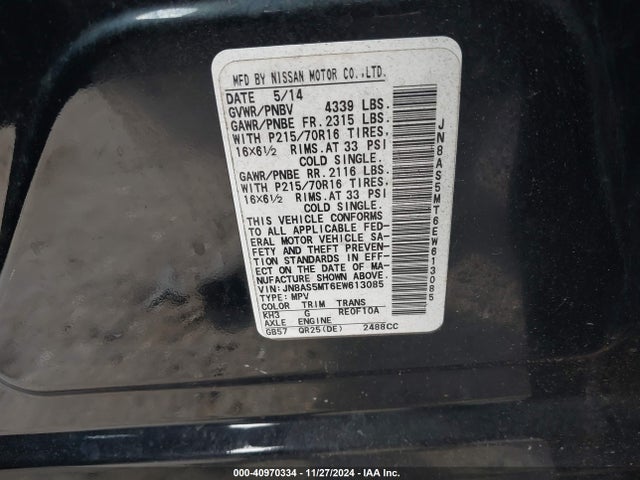 Nissan Rogue Select S 2014 JN8AS5MT6EW613085 Image 9