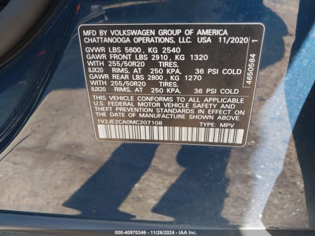 1V2JE2CA0MC207108 Volkswagen Atlas Cross Sport 3.6l V6 Se W/technology