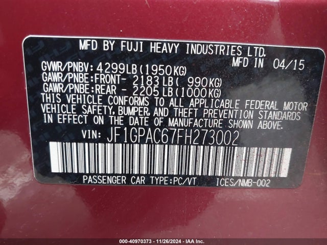 Subaru Impreza 2.0i Premium 2015 JF1GPAC67FH273002 Image 9