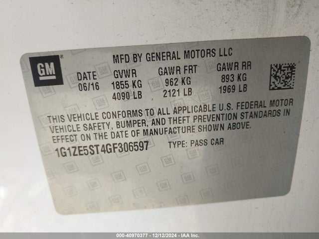Chevrolet MALIBU 1LT 2016 1G1ZE5ST4GF306597 Image 9