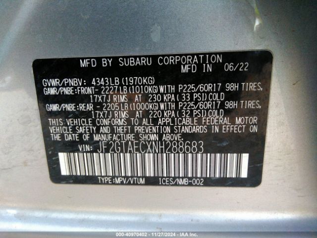 JF2GTAECXNH288683 Subaru Crosstrek Premium