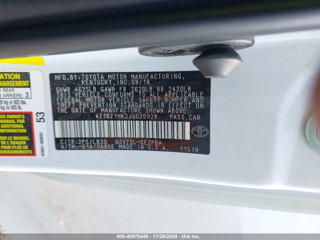 4T1BZ1HK2JU020928 Toyota Camry Xse V6
