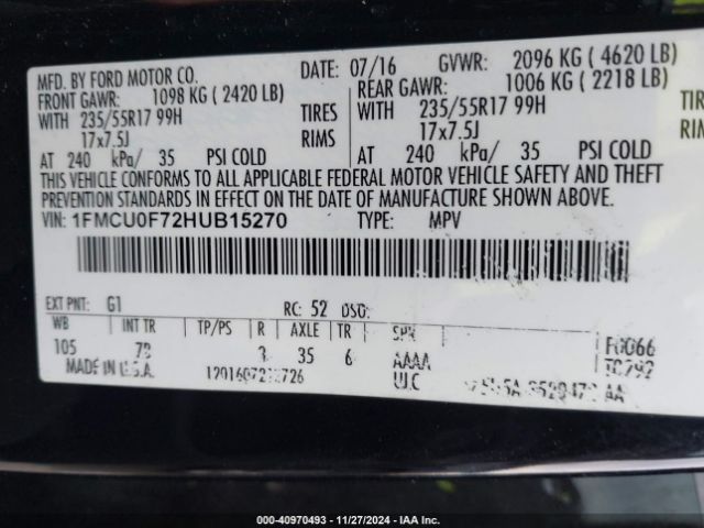 1FMCU0F72HUB15270 Ford ESCAPE S