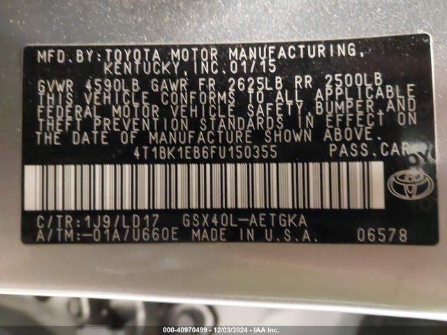 4T1BK1EB6FU150355 Toyota AVALON XLE