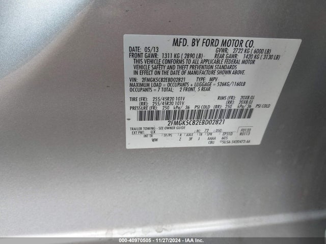 Ford FLEX SEL 2014 2FMGK5C82EBD02821 Image 9